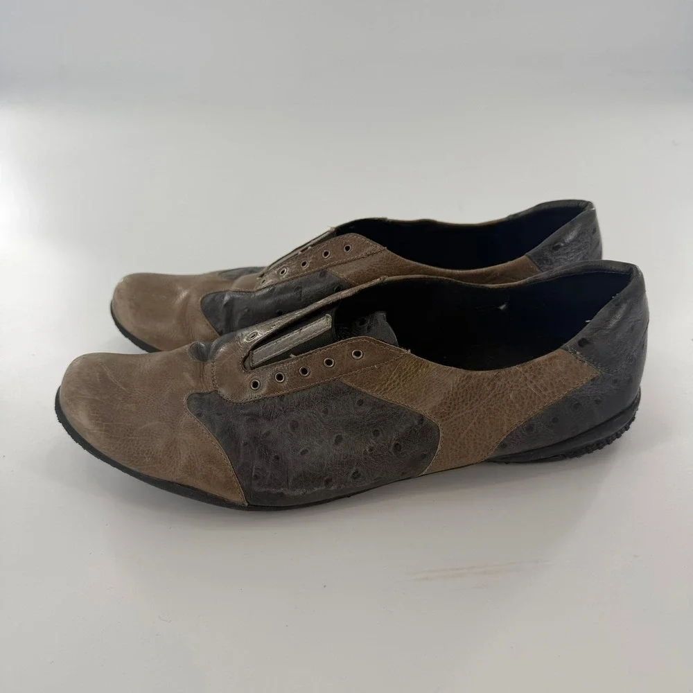 Unbranded Ostrich Embossed Leather Slip On Sneakers Women 11 Brown Good Laceless